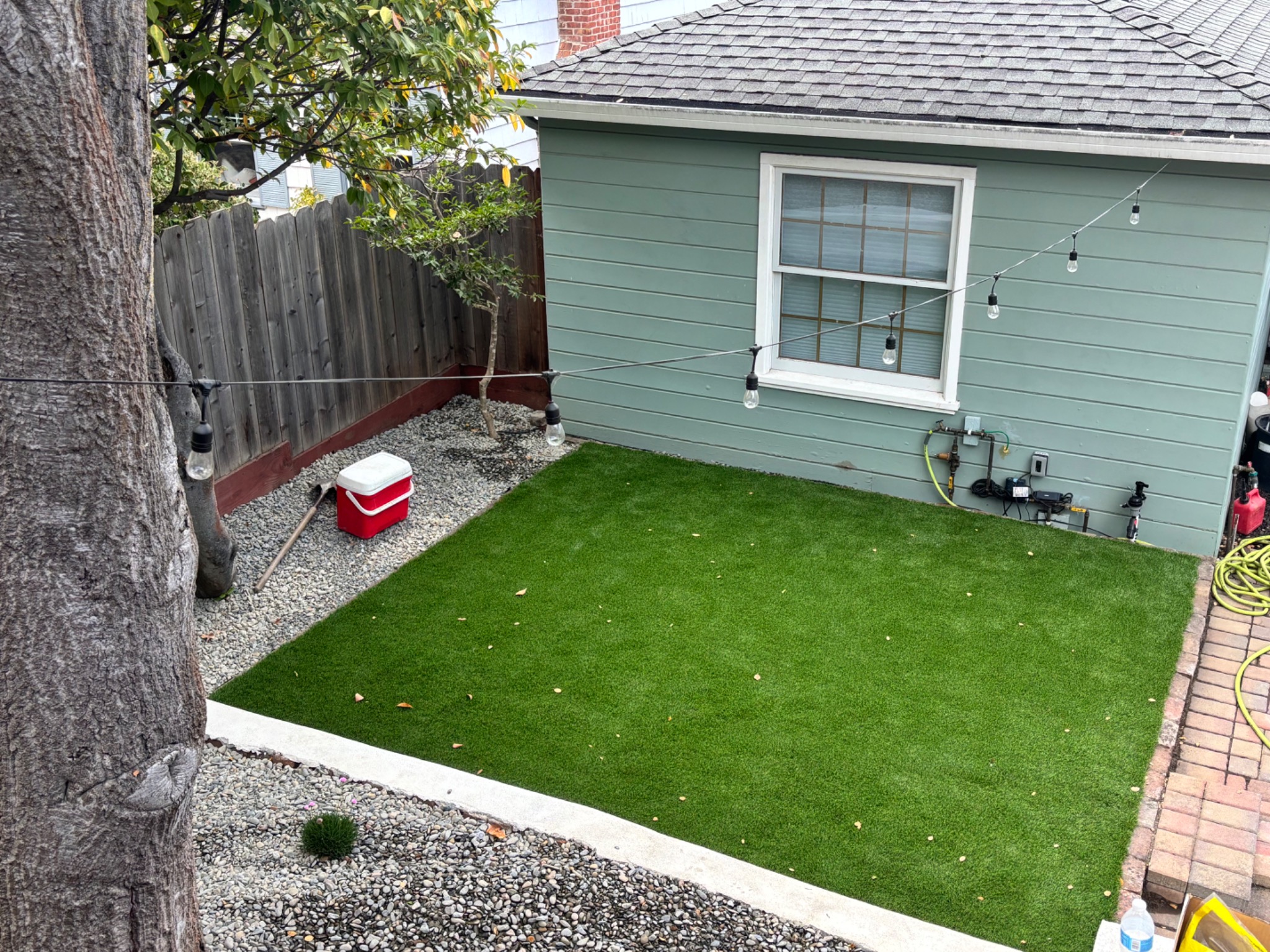 Artificial grass installation in a Sunnyvale backyard